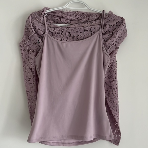 Lavender Lace Long Sleeve Peplum Top w/ Interior Tank Top - Picture 5 of 9